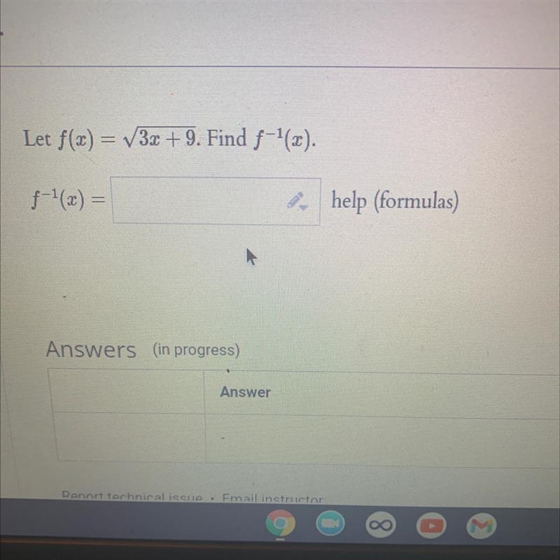 Let f(x) = (3x + 9. Find f-'(x).=Vf-'(x) =help (formulas)-example-1