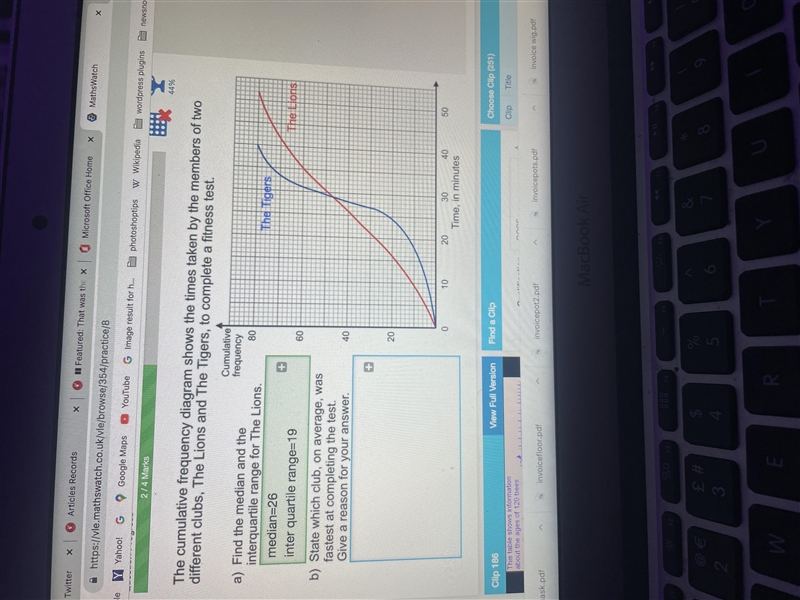 How do i find out the quickest on average group in a cumulative frequency graph-example-1