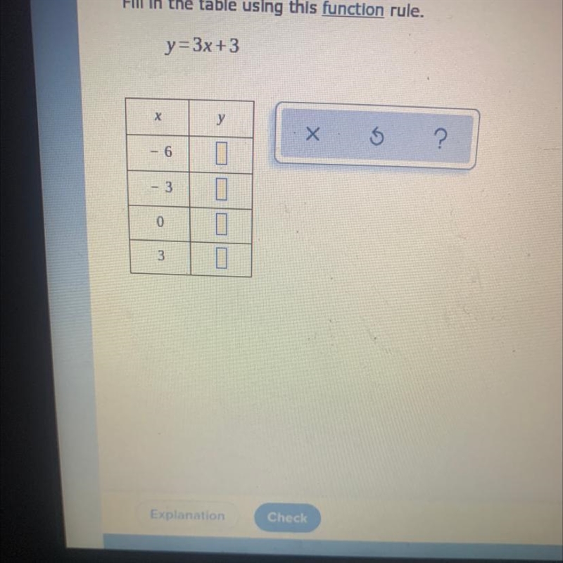 Fill in the table using this function rule y=3x+3-example-1