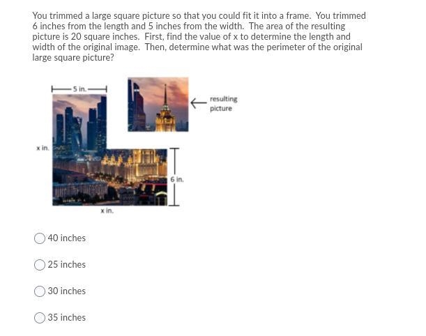 Help ! I am confused You trimmed a large square picture so that you could fit it into-example-1