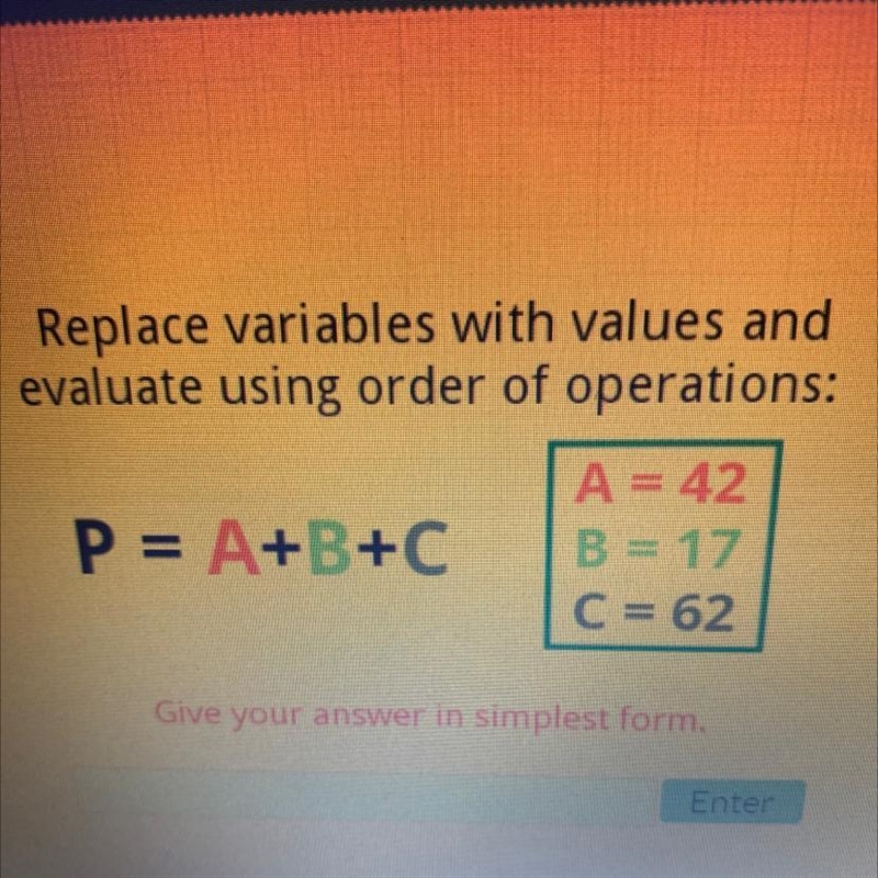 Replace variables with values and evaluate using order of operations: Help Resource-example-1