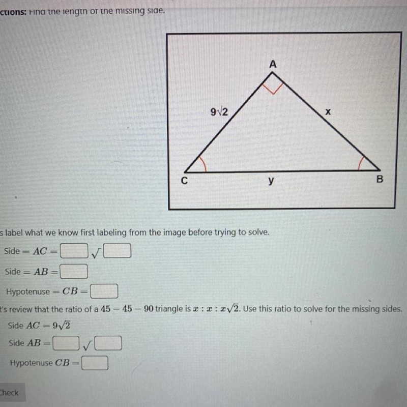 Someone help me please 45-45-90 triangles-example-1