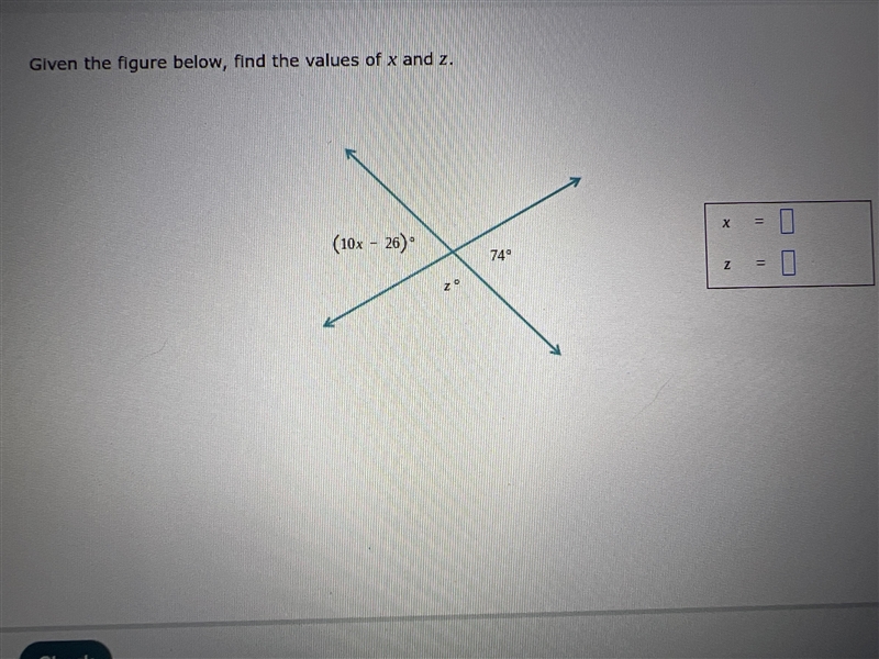 Given the figure below, find the value of x and z.-example-1