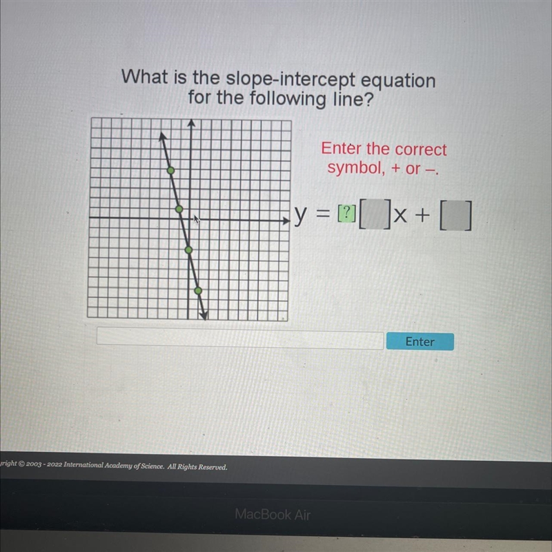 What is the slope-intercept equation for the following line? y = [²][ ]x + [ ]-example-1