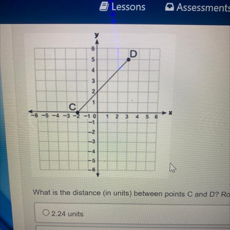 look at points c and d on the graph what is the distance in units between points c-example-1