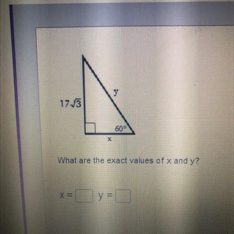 please answer quickly!! what is the exact value of x and y? please leave an answer-example-1