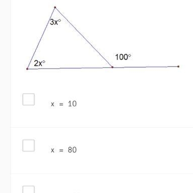 Solve for x X=10 X=80 X=100 X=20-example-1