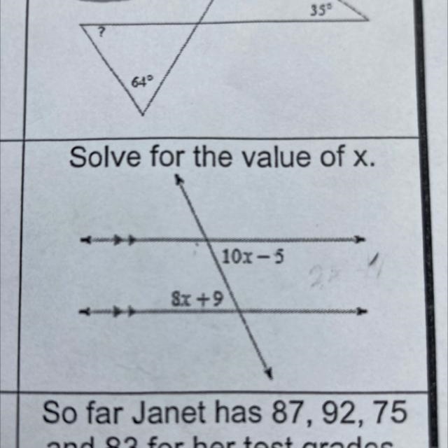 Solve for the value of x. 10x-5 8x+9-example-1