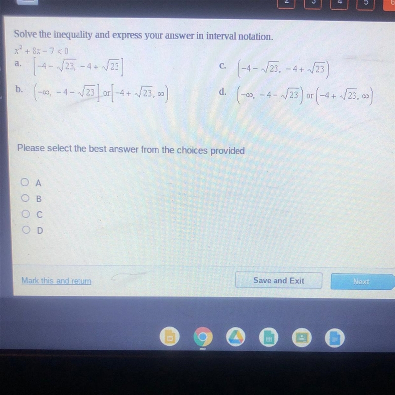 PLEASE HURRY Solve the inequality and express your answer in interval notation. x-example-1