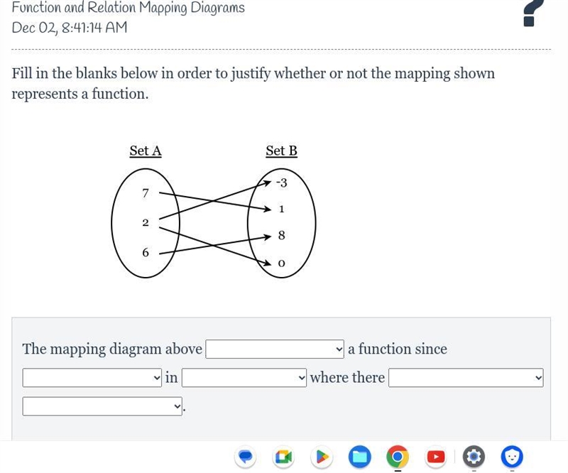 Fill in the blanks below in order to justify whether or not the mapping shown represents-example-1