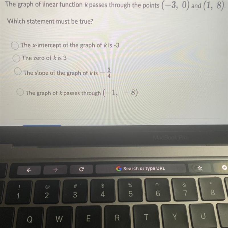 The graph of the linear function k passes through points (-3,0) and (1.8) what statement-example-1