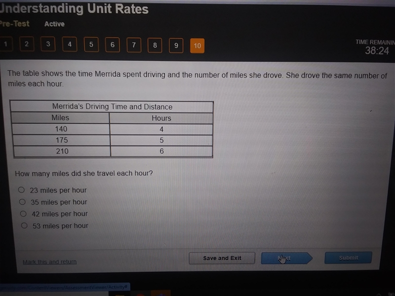 the tabel shows the time merrida spent driving and the number of miles she drove she-example-1