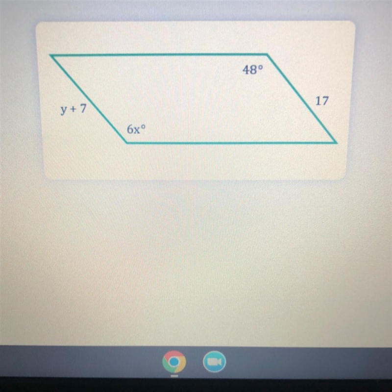 Consider the parallelogram below. Find the value of y. Enter each line of work as-example-1