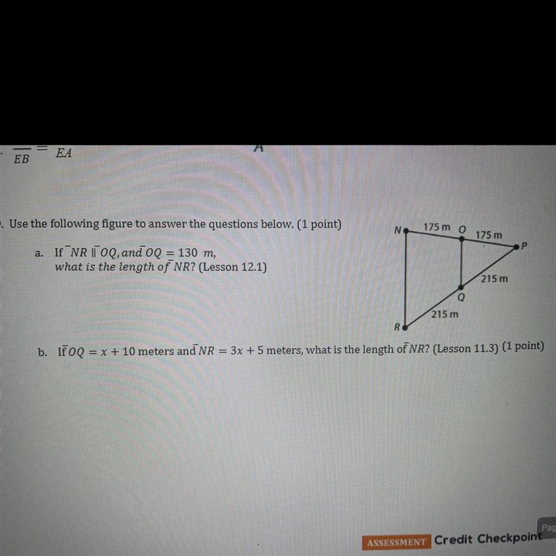 If NR is parallel to OQ AND OQ = 130m, what is the length of NR?-example-1