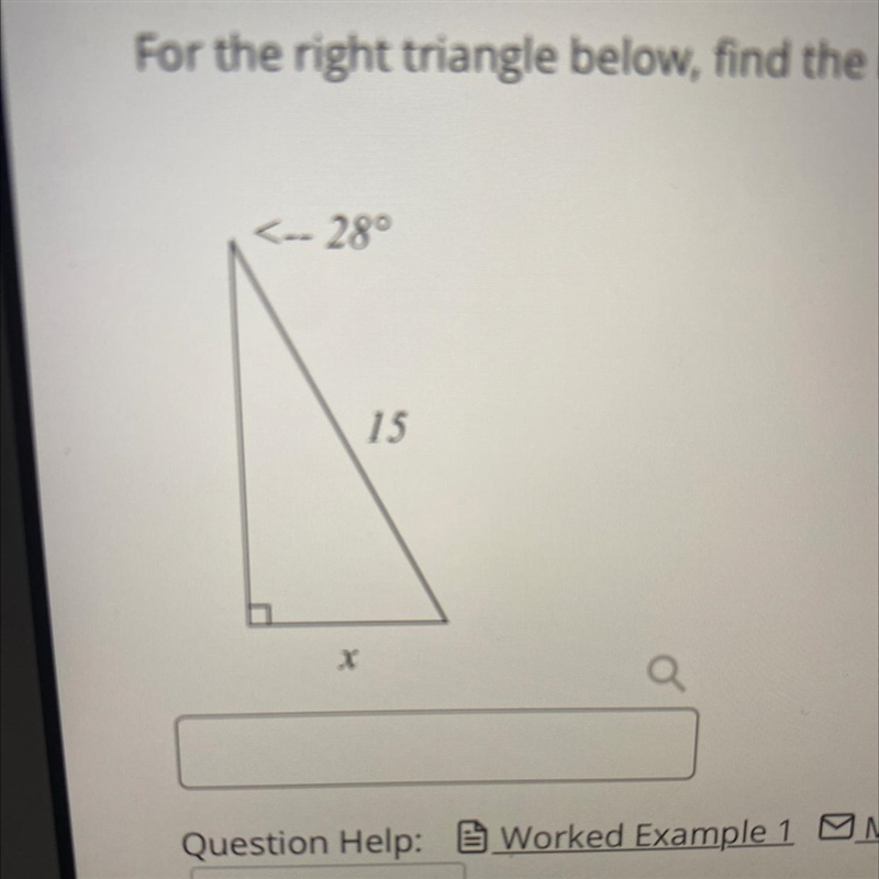 For the right triangle below, find the length of ‘x’. Round to the hundredths-example-1