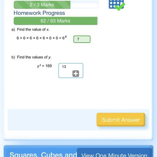 B) Find the values of y. y² = 169 I wrote that it equals to 13 but it’s not right-example-1