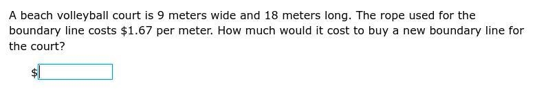 A beach volleyball court is 9 meters wide and 18 meters long. The rope used for the-example-1