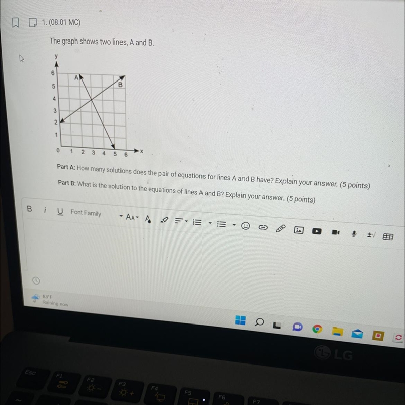 1. (08.01 MC) The graph shows two lines. A and B-example-1