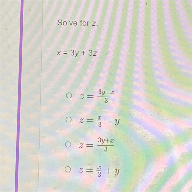 Solve for z. X=3y+3z-example-1