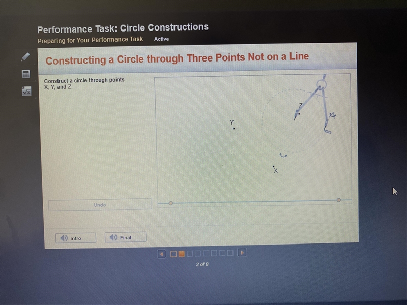 Construct a circle through points X, Y, and Z PLEASE HELPPP-example-1