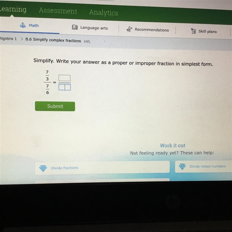 Simplify. Write your answer as a proper or improper fraction in simplest form.-example-1