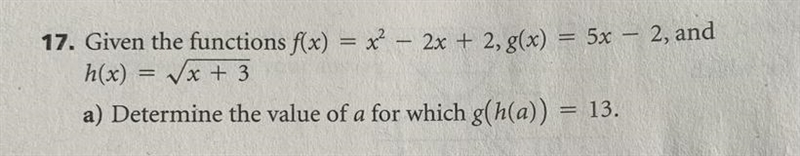 Determine the value of "a" for which g(h(a)) = 13-example-1