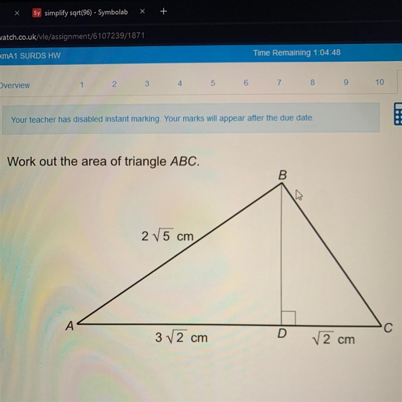 Work out the area of triangle ABC.-example-1