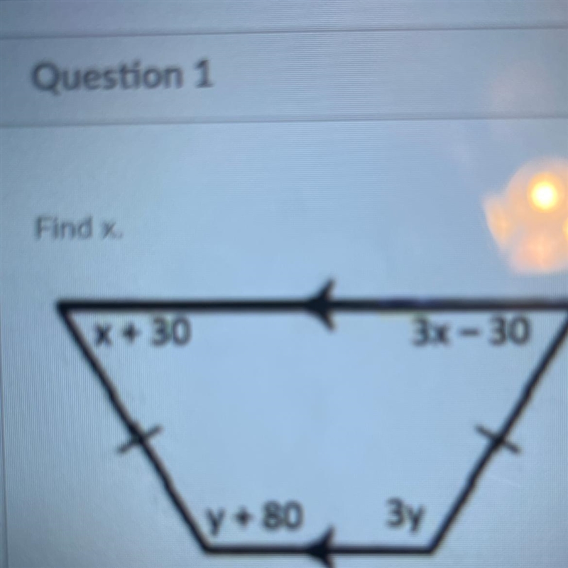 Find x. x + 30 3x-30-example-1