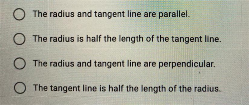 When a tangent line and a radius intersect on the surface of a circle, which of the-example-1