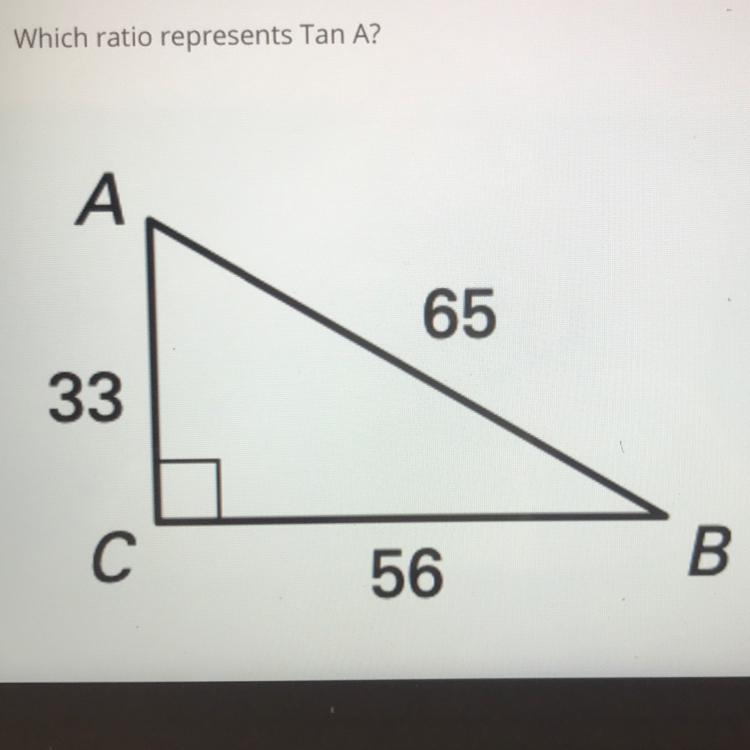 Which ratio represents Tan A?-example-1