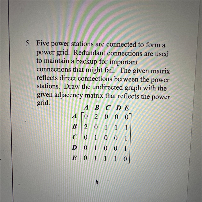 5. Five power stations are connected to form a power grid. Redundant connections are-example-1