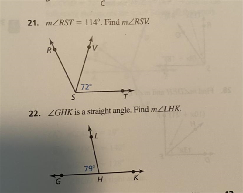 In exercises 21 and 22, find the indicated angle measure. (See photo)-example-1