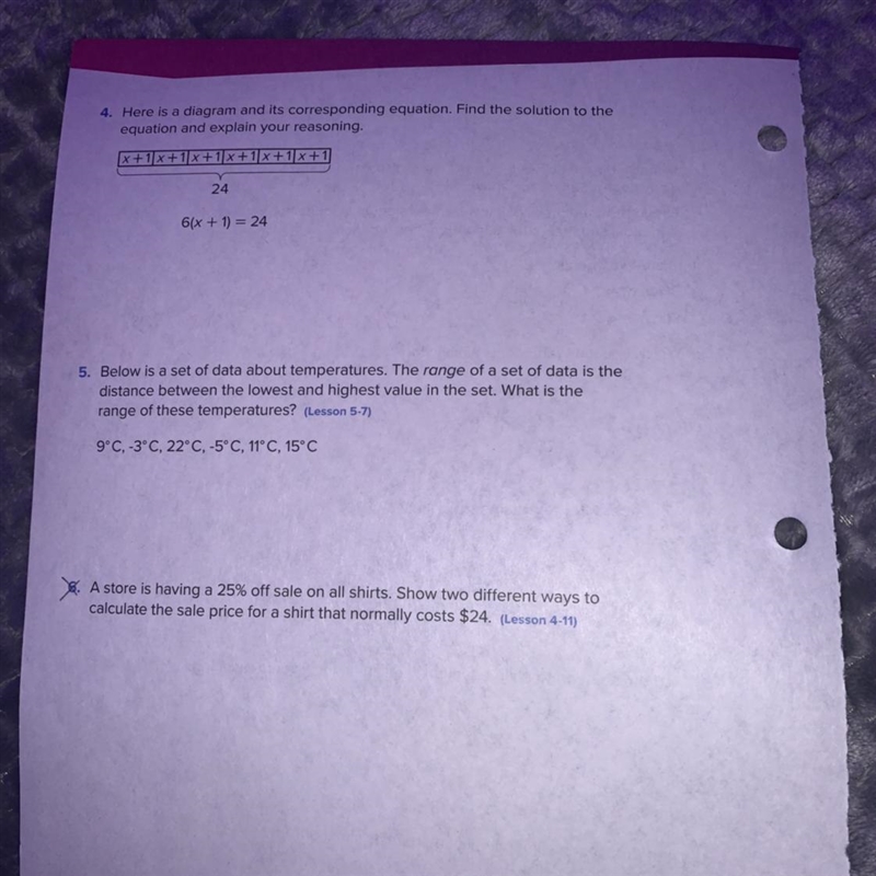 7th grade. reasoning about equations and tape diagrams. don't do number 6-example-1