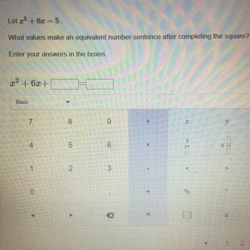 Let x^2+ 6x = 5 What values make an equivalent number sentence after completing the-example-1