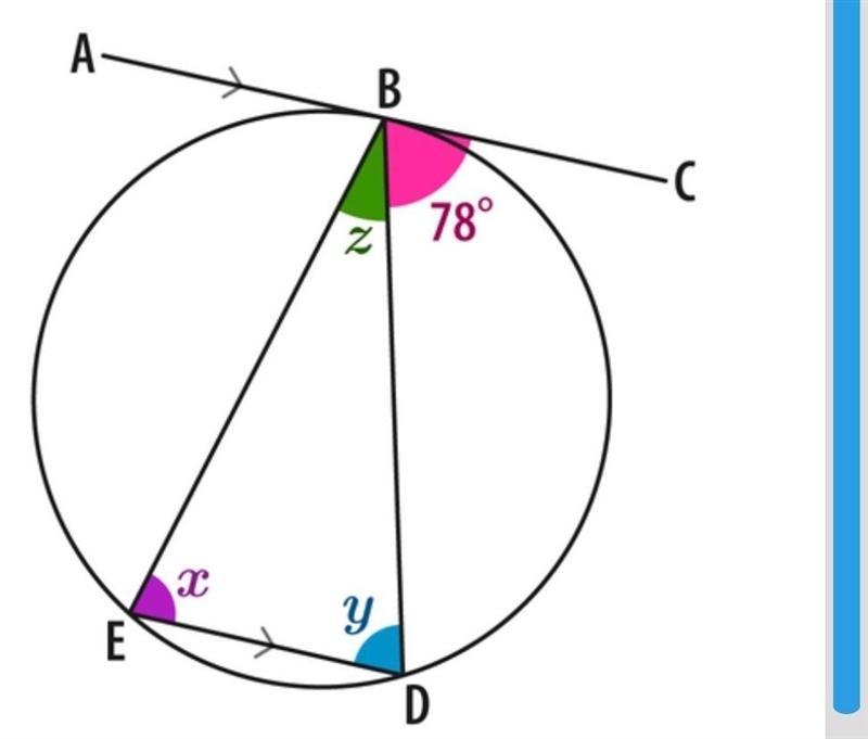 AC is a tangent to the circle below at point B. Calculate the sizes of angle x, angle-example-1