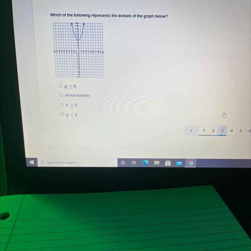 Which of the following represents the domain of the graph below?-example-1