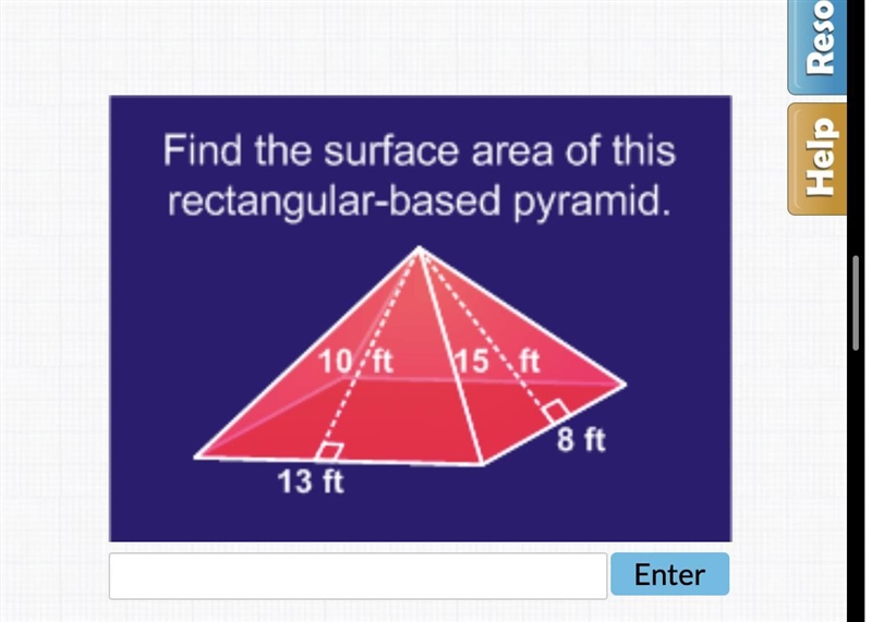 Find the surface area of this rectangular-based pyramid.-example-1