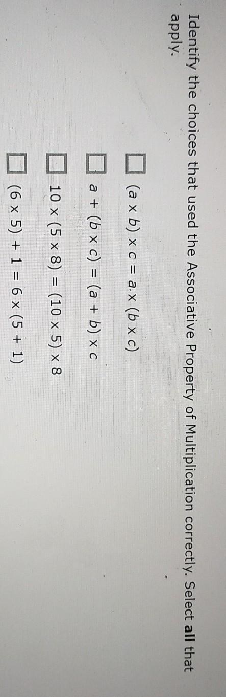 Identify the choices that used the Associative Property of Multiplication correctly-example-1