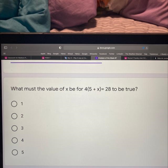 What must the value of x be for 4(5 + x)= 28 to be true? HELP PLZZ-example-1