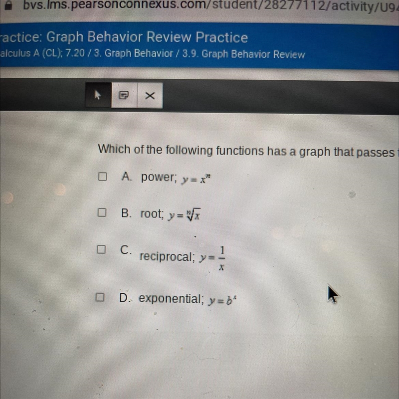 which of the following functions has a graph that passes through the origin select-example-1