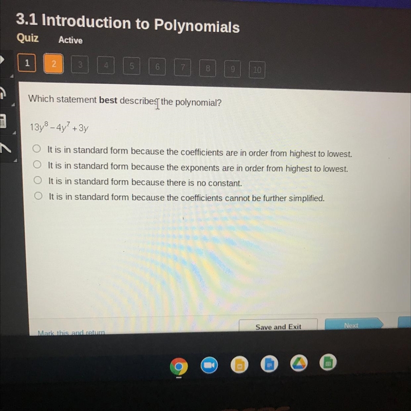 Which statement best describes the polynomial?-example-1