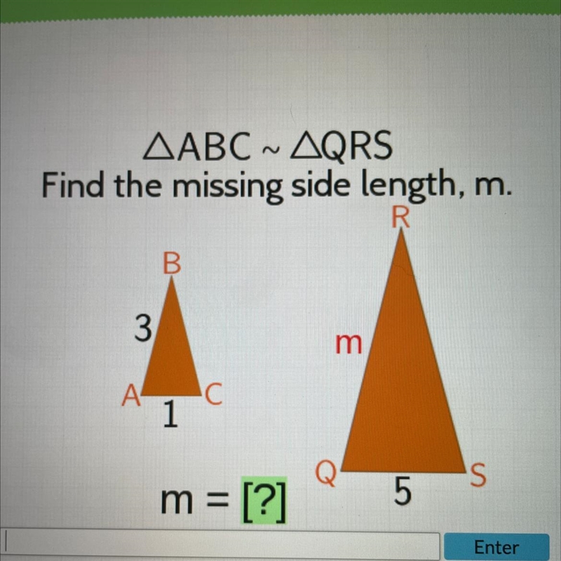 AABC~ AQRS Find the missing side length, m.-example-1