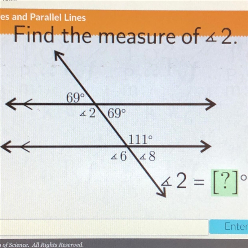 Find the measure of < 2. 690 42\69° 111° 46 48 2 = [?]-example-1