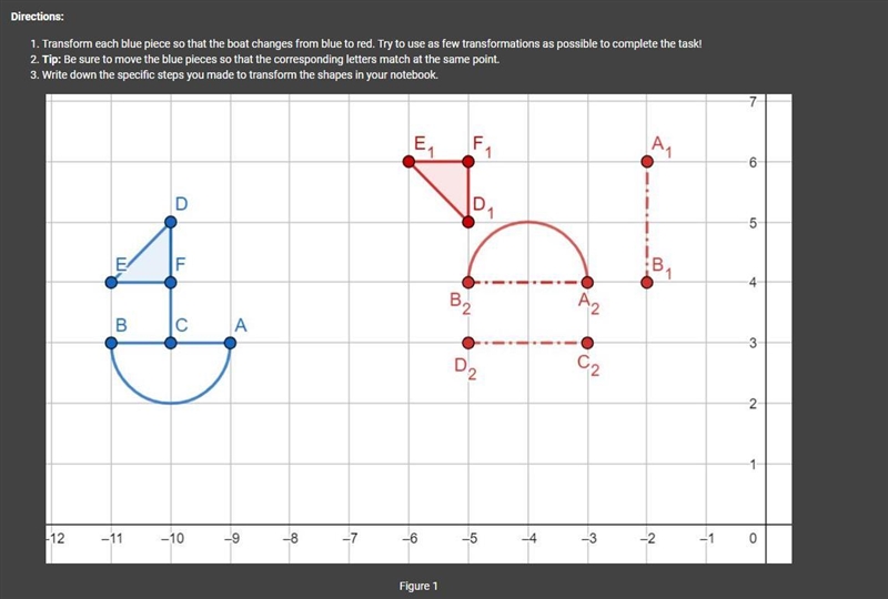 Blue points, blue line segments, red points, and red line segments arranged on a Cartesian-example-1