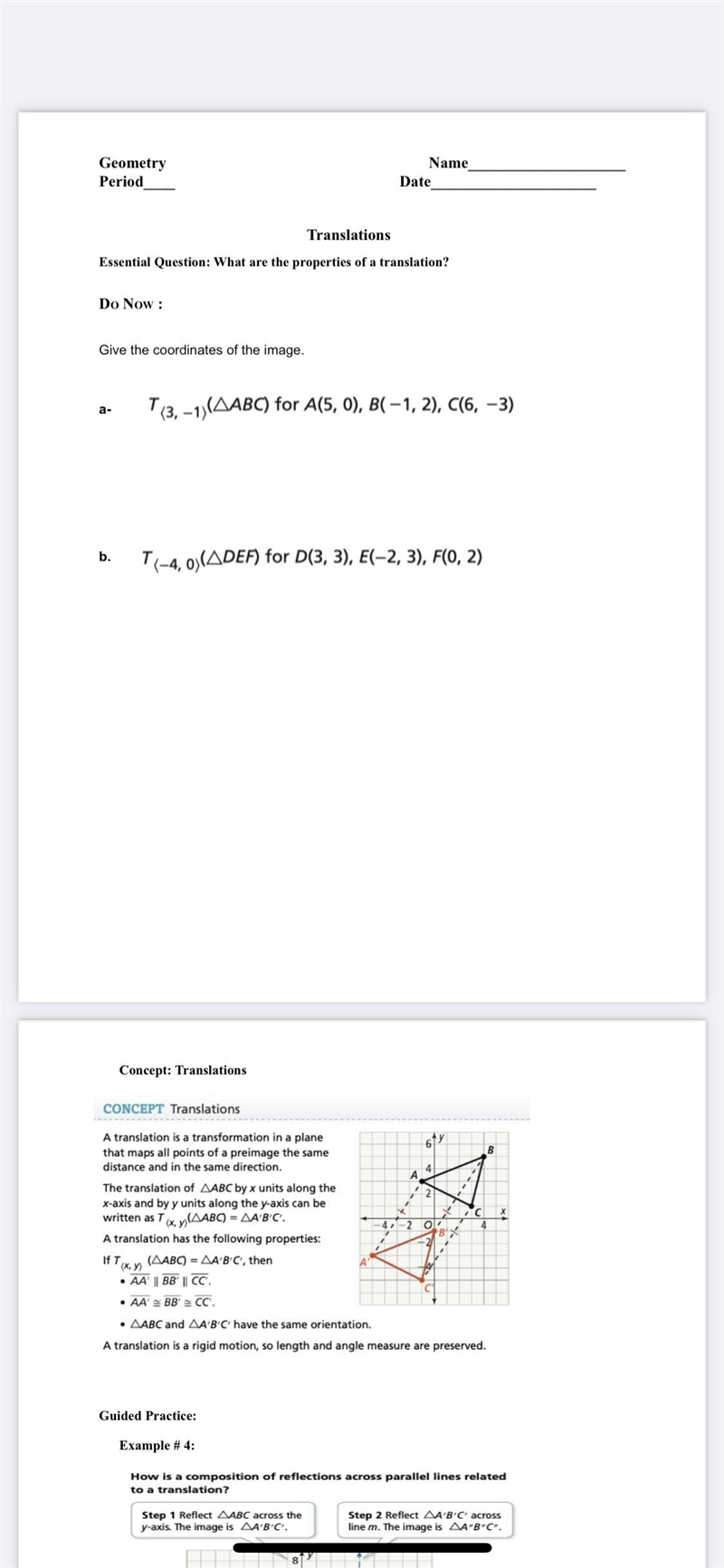 What are the properties of a translation?Give the coordinates of the.T(3, -1 (AABC-example-1