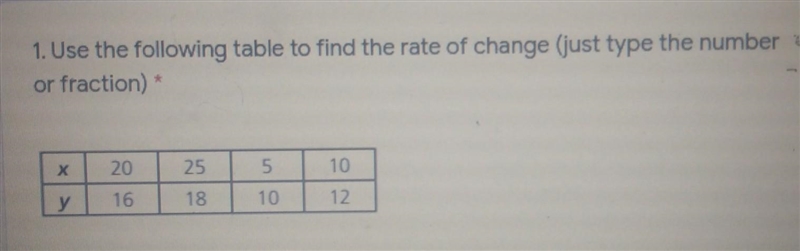 If u can't see- Use the following table to find the rate of change(just type the number-example-1