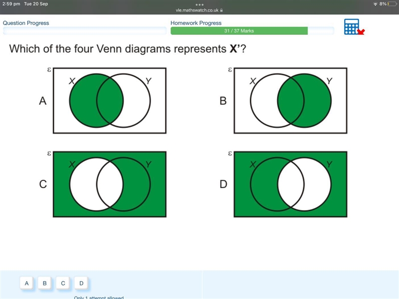 Which venn diagram represents x-example-1