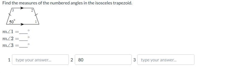 Find the measures of the numbered angles in the isosceles trapezoid. I need help ASP-example-1