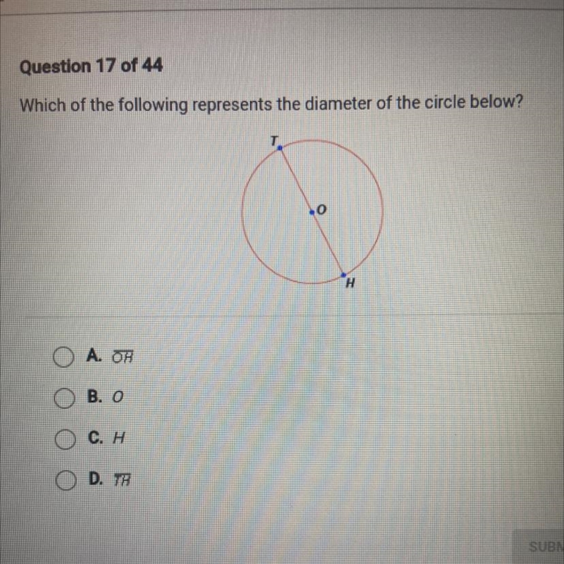 Which of the following represents the diameter of the circle below?-example-1