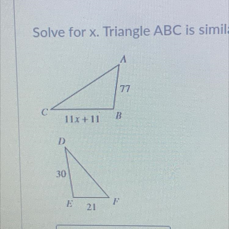 Solve for x. Triangle ABC is similar to Triangle FED-example-1